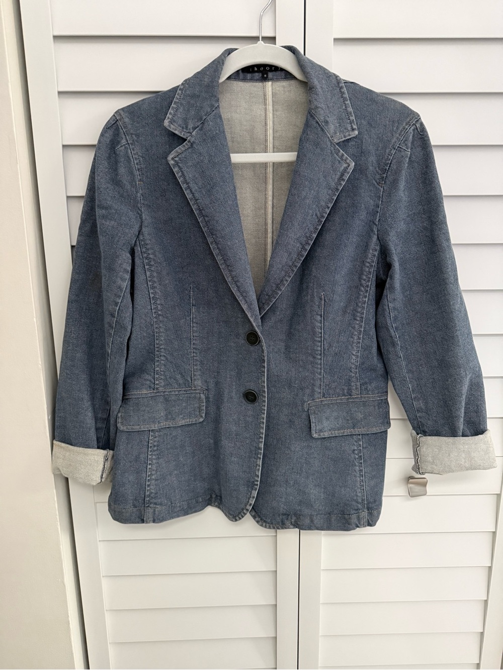 Theory Blue Denim Tailored Blazer Jacket medium